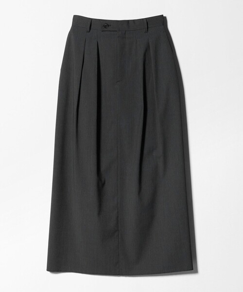 セール】毛ブレンド ストライプ タックロングスカート 防シワ