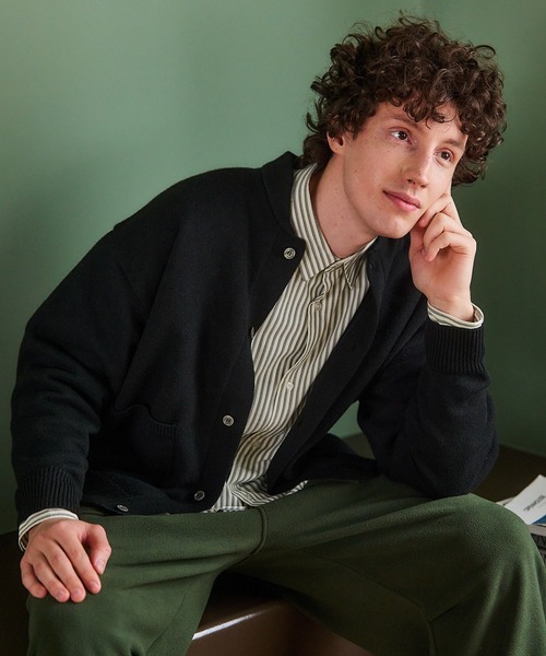 MAISON CLUB(メゾンクラブ)の「【MAISON CLUB】Wool Over Knit MA-1 Cardigan / ウールオーバーニットカーディガン KKP(カーディガン/ボレロ・メンズ・ベージュ/ブラック/グレー・L/M)」の1枚目の写真
