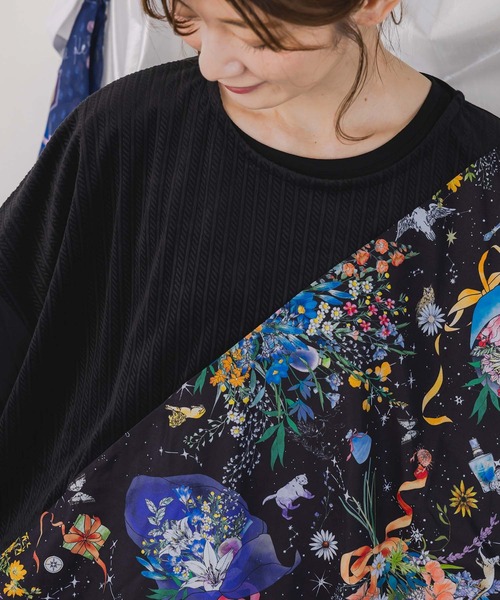 iS ScoLar（イズスカラー）の「553238：ネコと花の天の川柄 ドロストワンピース（ワンピース・レディース・ブラック/ベージュ/ネイビー・M）」の12枚目の写真