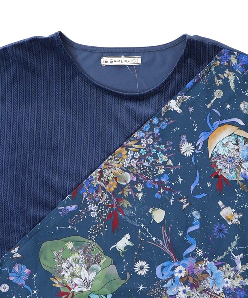 iS ScoLar（イズスカラー）の「553238：ネコと花の天の川柄 ドロストワンピース（ワンピース・レディース・ブラック/ベージュ/ネイビー・M）」の7枚目の写真