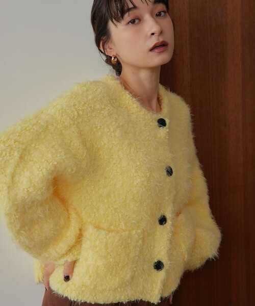 【未使用】【公式売り切れ】ボアニットカーディガン　イエロー セール】シャギーニットカーディガン（カーディガン/ボレロ）｜CLEA