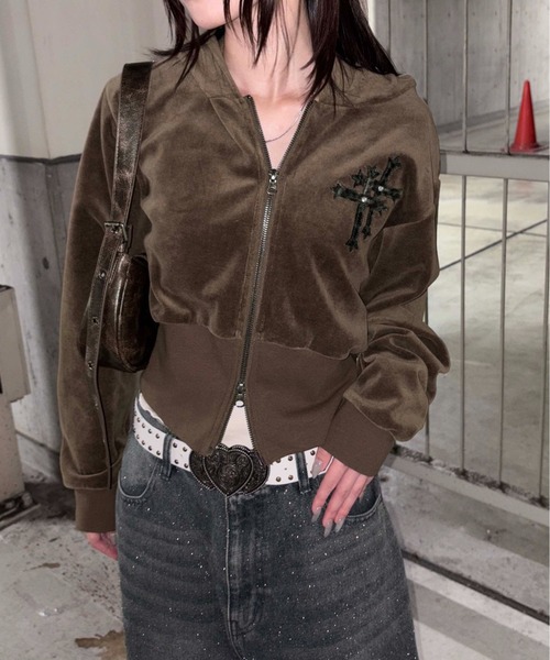 セール】クロスモチーフベロアパーカー【SETUP着用可能】(パーカー セール】クロスモチーフベロアパーカー【SETUP着用可能】(パーカー