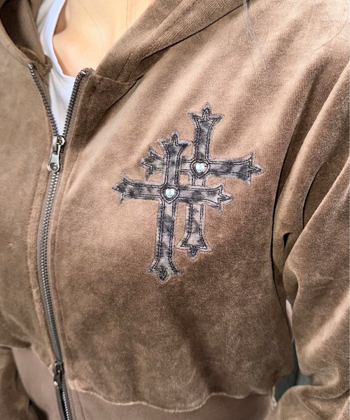 sedacle girl（セダクルガール）の「クロスモチーフベロアパーカー【SETUP着用可能】（パーカー・レディース・ブラック/ブラウン・SMALL/MEDIUM）」の17枚目の写真