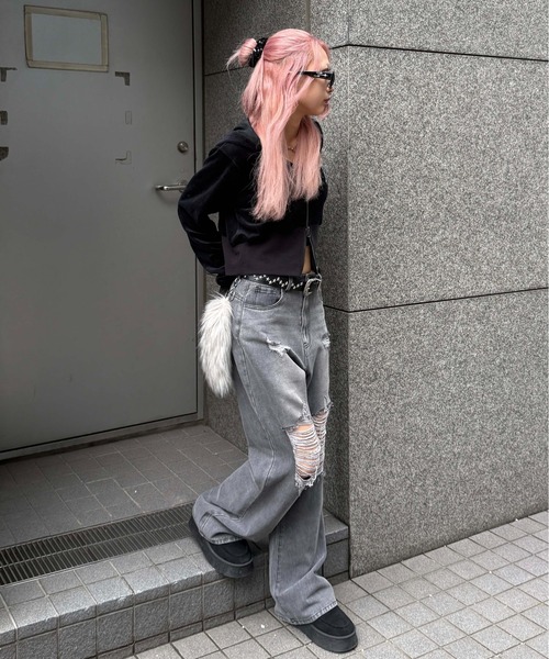 sedacle girl（セダクルガール）の「クロスモチーフベロアパーカー【SETUP着用可能】（パーカー・レディース・ブラック/ブラウン・SMALL/MEDIUM）」の11枚目の写真