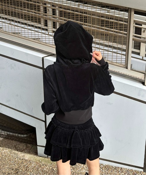 sedacle girl（セダクルガール）の「クロスモチーフベロアパーカー【SETUP着用可能】（パーカー・レディース・ブラック/ブラウン・SMALL/MEDIUM）」の5枚目の写真