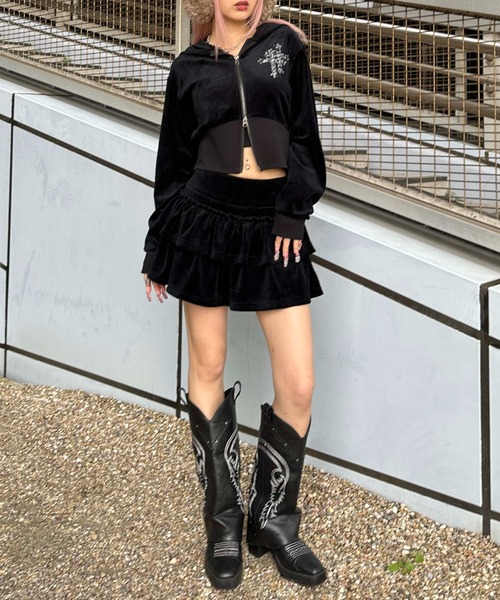 sedacle girl（セダクルガール）の「クロスモチーフベロアパーカー【SETUP着用可能】（パーカー・レディース・ブラック/ブラウン・SMALL/MEDIUM）」の7枚目の写真