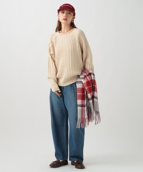 BAYFLOW（ベイフロー）の「アウトリンキングケーブルプルオーバー（ニット/セーター・レディース・オフホワイト/レッド/マスタード/ネイビー・FREE）」の17枚目の写真