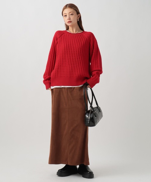 BAYFLOW（ベイフロー）の「アウトリンキングケーブルプルオーバー（ニット/セーター・レディース・オフホワイト/レッド/マスタード/ネイビー・FREE）」の20枚目の写真