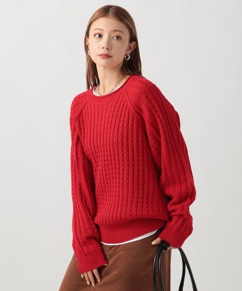 BAYFLOW（ベイフロー）の「アウトリンキングケーブルプルオーバー（ニット/セーター・レディース・オフホワイト/レッド/マスタード/ネイビー・FREE）」の21枚目の写真