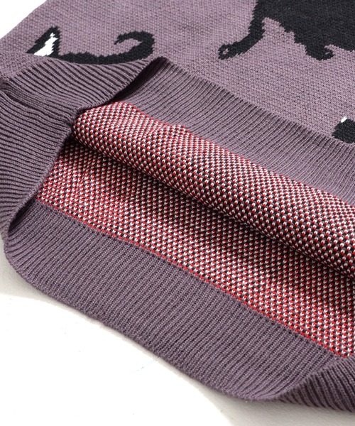 Revo.（レボ）の「アニマルパターン 総柄ジャガード ルーズニット プルオーバー 黒猫 クロネコ くろねこ（ニット/セーター・メンズ・オフホワイト/チャコール・M/L）」の8枚目の写真