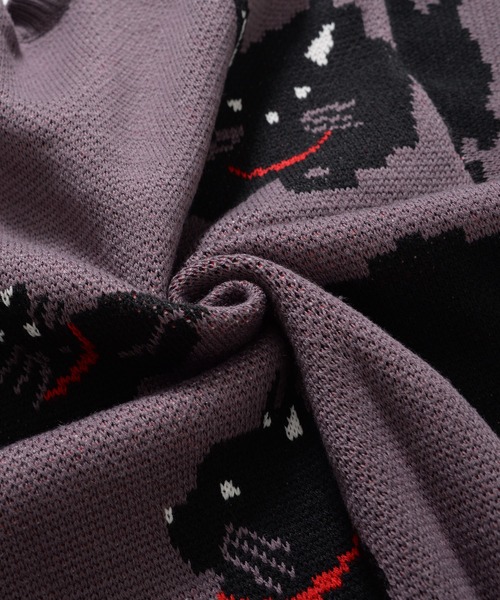 Revo.（レボ）の「アニマルパターン 総柄ジャガード ルーズニット プルオーバー 黒猫 クロネコ くろねこ（ニット/セーター・メンズ・オフホワイト/チャコール・M/L）」の9枚目の写真