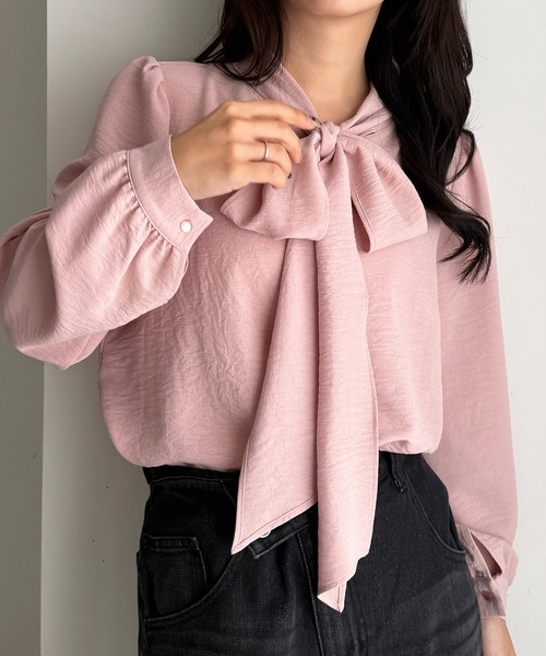 セール】【UV・イージーケア機能付】洗えるボウタイリボンブラウス