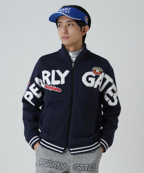 PEARLY GATES】7G部分ジャガード×ストレッチ裏地フルジップニット