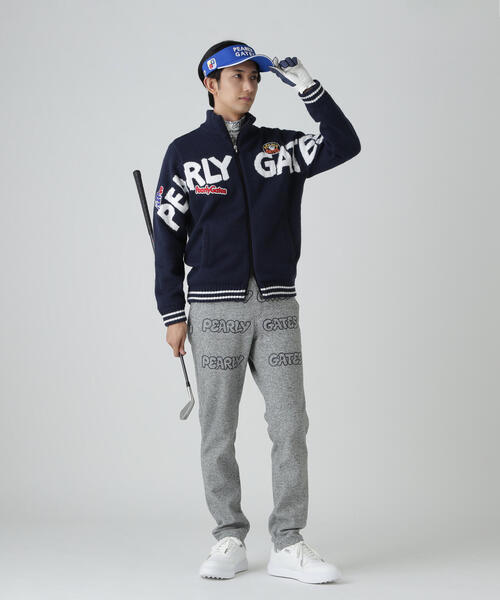 PEARLY GATES】7G部分ジャガード×ストレッチ裏地フルジップニット