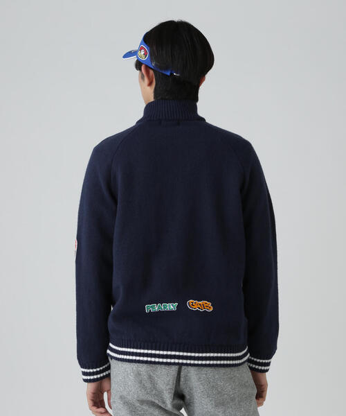 PEARLY GATES】7G部分ジャガード×ストレッチ裏地フルジップニット