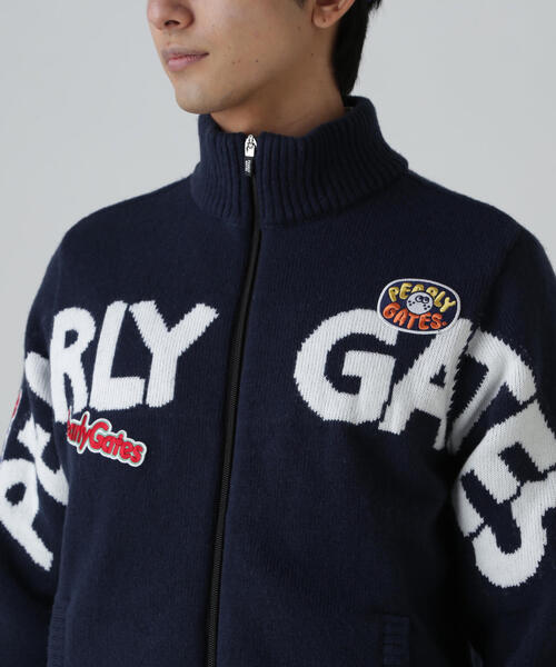 PEARLY GATES】7G部分ジャガード×ストレッチ裏地フルジップニット