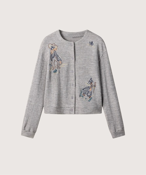 LA POMME jours(ラポミ・ジュール)の「Embroidered Character Cardigan(カーディガン/ボレロ・レディース・グレー/アイボリー/ピンク・SMALL/MEDIUM/LARGE)」の3枚目の写真