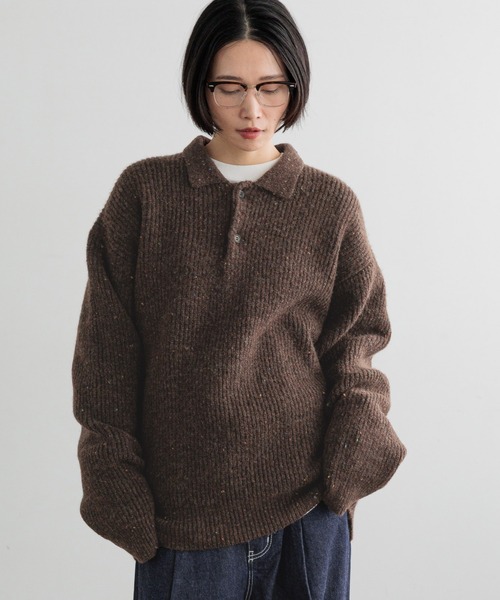 LOWRYS FARM（ローリーズファーム）の「【LFM(U)】カラーネップニットポロ　 618257（ニット/セーター・メンズ・ブラウン/ネイビー/チャコールグレー・FREE）」の2枚目の写真
