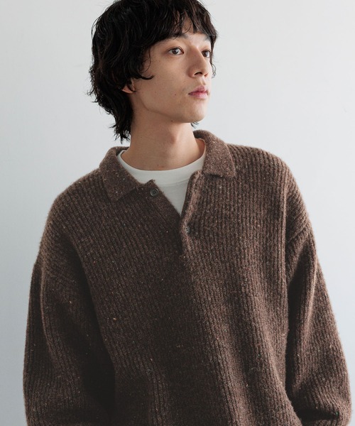 LOWRYS FARM（ローリーズファーム）の「【LFM(U)】カラーネップニットポロ　 618257（ニット/セーター・メンズ・ブラウン/ネイビー/チャコールグレー・FREE）」の19枚目の写真
