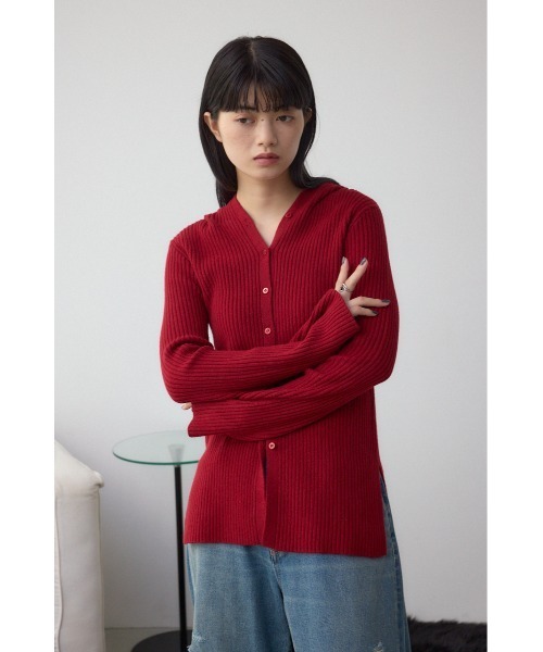AZUL by moussy(アズールバイマウジー)の「フーディーカーデ(カーディガン/ボレロ・レディース・ブラウン/レッド/杢グレー/ブラック・FREE)」の6枚目の写真