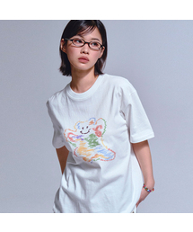 [ユニセックス]レインボービッグクラウドベアスマイル半袖Tシャツ_ホワイト