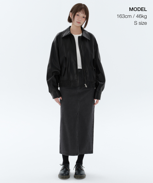 MUSINSA STANDARD WOMAN(ムシンサスタンダードウーマン)の「ウーマンズフロントスリットデニムロングスカート【ウォッシュドブラック】(スカート・レディース・その他・SMALL/MEDIUM/LARGE/X-SMALL)」の2枚目の写真