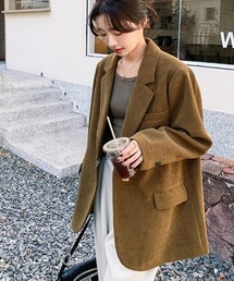 semplice（センプリチェ）の「バックスリット & メタルアクセント付きコーデュロイブレザー（チェスターコート）」