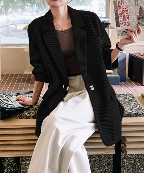 バックスリット & メタルアクセント付きコーデュロイブレザー