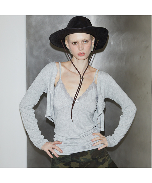 Edge Cardigan Sleeveless Set [Gray]
