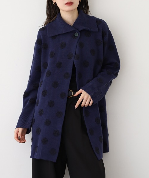 BRODIAEA(ブローディア)の「BRODIAEA ドット柄ロングジャケット(その他アウター・レディース・ネイビー/ブラウン/レンガ・40)」の9枚目の写真