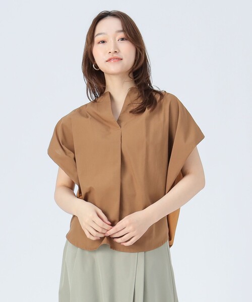 BEAMS HEART(ビームスハート)の「スキッパー 異素材 ブラウス(シャツ/ブラウス・レディース・ブラウン系その他3/グリーン/ブラック・FREE)」の1枚目の写真