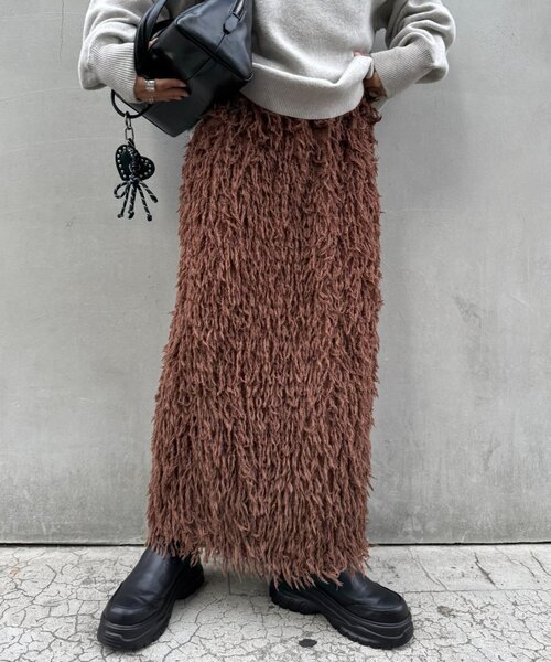 CIAOPANIC TYPY(チャオパニックティピー)の「フェザーフリンジナロースカート(スカート・レディース・ブラウン/ブラック/アイボリー・SMALL/MEDIUM)」の8枚目の写真