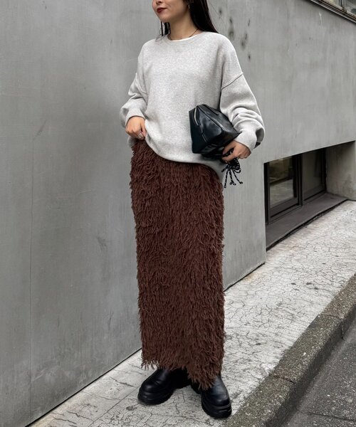 CIAOPANIC TYPY(チャオパニックティピー)の「フェザーフリンジナロースカート(スカート・レディース・ブラウン/ブラック/アイボリー・SMALL/MEDIUM)」の6枚目の写真