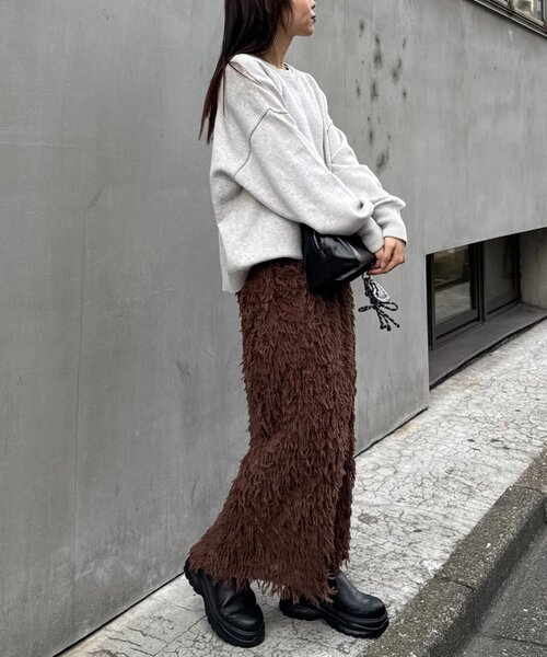 CIAOPANIC TYPY(チャオパニックティピー)の「フェザーフリンジナロースカート(スカート・レディース・ブラウン/ブラック/アイボリー・SMALL/MEDIUM)」の5枚目の写真