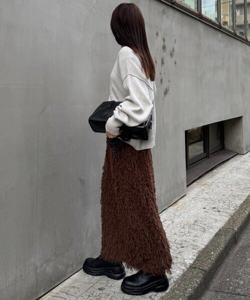 CIAOPANIC TYPY(チャオパニックティピー)の「フェザーフリンジナロースカート(スカート・レディース・ブラウン/ブラック/アイボリー・SMALL/MEDIUM)」の4枚目の写真