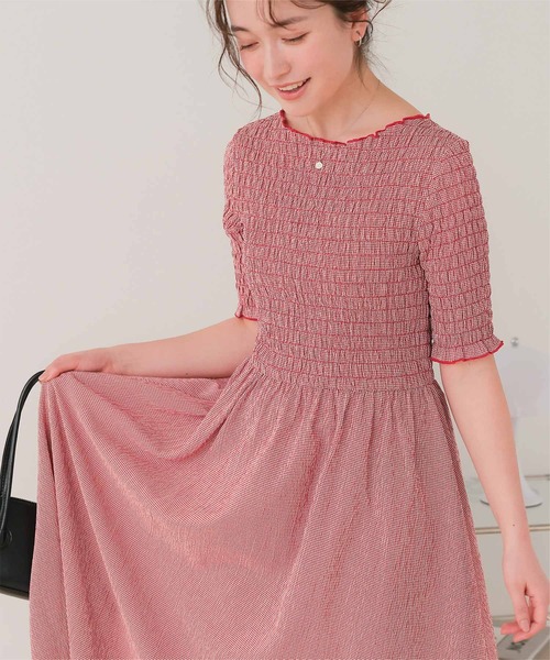 titivate(ティティベイト)の「シャーリングハーフスリーブワンピース(ワンピース・レディース・レッド/ブラック/ライトグリーン・S/M/MT/L)」の13枚目の写真