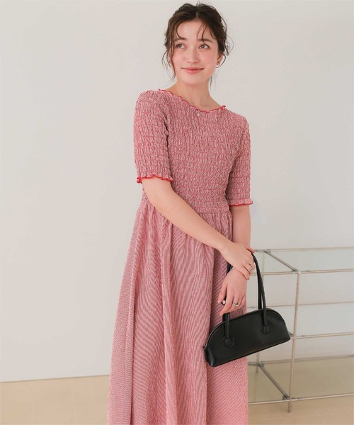 titivate(ティティベイト)の「シャーリングハーフスリーブワンピース(ワンピース・レディース・レッド/ブラック/ライトグリーン・S/M/MT/L)」の11枚目の写真
