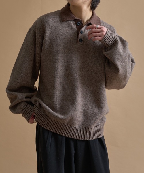 epnok(エプノック)の「バイカラールーズニットポロ(ニット/セーター・メンズ・ネイビー/ブラウン/ブラック・SMALL/MEDIUM/LARGE)」の3枚目の写真