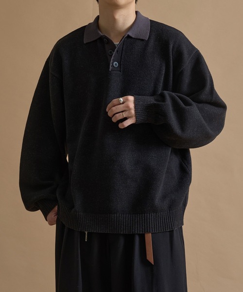 epnok(エプノック)の「バイカラールーズニットポロ(ニット/セーター・メンズ・ネイビー/ブラウン/ブラック・SMALL/MEDIUM/LARGE)」の2枚目の写真