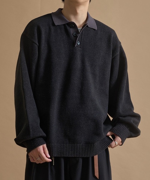 epnok(エプノック)の「バイカラールーズニットポロ(ニット/セーター・メンズ・ネイビー/ブラウン/ブラック・SMALL/MEDIUM/LARGE)」の6枚目の写真