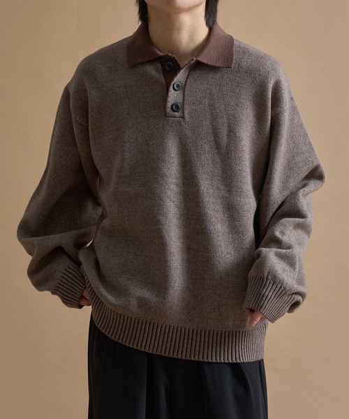 epnok(エプノック)の「バイカラールーズニットポロ(ニット/セーター・メンズ・ネイビー/ブラウン/ブラック・SMALL/MEDIUM/LARGE)」の12枚目の写真
