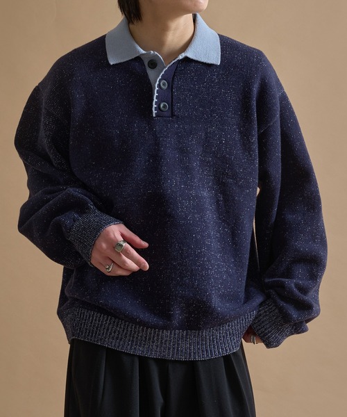 epnok(エプノック)の「バイカラールーズニットポロ(ニット/セーター・メンズ・ネイビー/ブラウン/ブラック・SMALL/MEDIUM/LARGE)」の21枚目の写真