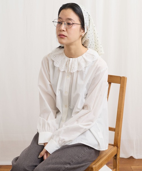 fig Ｌondon（フィグロンドン）の「Ann blouse（シャツ/ブラウス・レディース・ブラック/グリーン/ホワイト・FREE）」の2枚目の写真