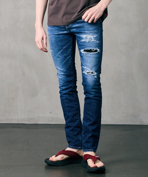 VIRGOwearworks（ヴァルゴウェアワークス）の「女神織denimes x VIRGOwearworks DAMAGE DENIM（デニムパンツ・メンズ・インディゴブルー/ブラック・1/2/3/4）」の2枚目の写真