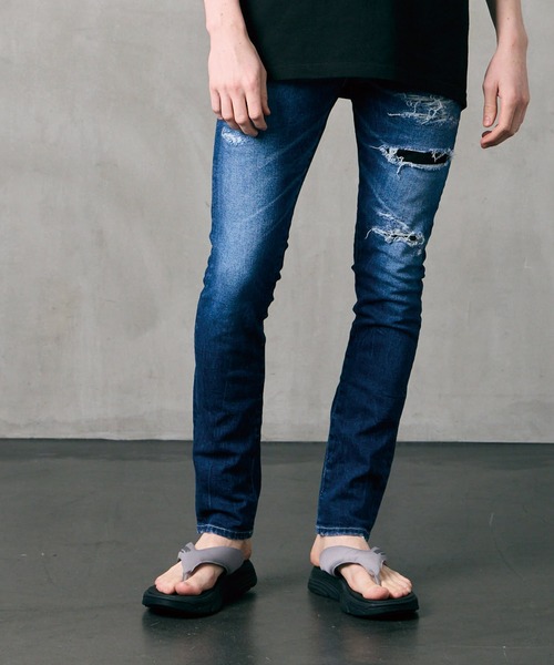 VIRGOwearworks（ヴァルゴウェアワークス）の「女神織denimes x VIRGOwearworks DAMAGE DENIM（デニムパンツ・メンズ・インディゴブルー/ブラック・1/2/3/4）」の8枚目の写真