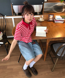 DAISY SYNDROME（デイジーシンドローム）の「ESSENTIAL STRIPE COLLAR TEE pink（ポロシャツ）」