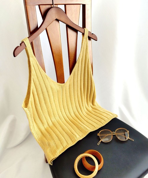 OSYAREVO（オシャレボ）の「ニット トップス ベスト レディース（ベスト・レディース・ホワイト/イエロー・ONESIZE）」の2枚目の写真