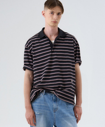 WINDER（ワインダー）の「STRIPED COTTON SUMMER POLO - PINK BLACK（ポロシャツ）」