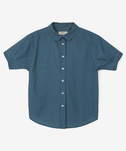YALE(イェール)の「チェックラウンドカラー半袖シャツ_ネイビー(シャツ/ブラウス・レディース・その他・SMALL/MEDIUM)」の1枚目の写真