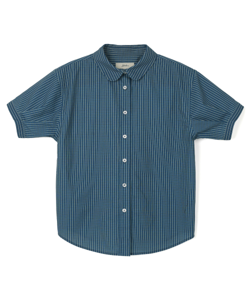 YALE(イェール)の「チェックラウンドカラー半袖シャツ_ネイビー(シャツ/ブラウス・レディース・その他・SMALL/MEDIUM)」の2枚目の写真